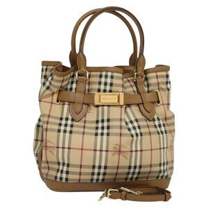 BURBERRY Nova Check Hand Bag PVC 2way Beige Gold